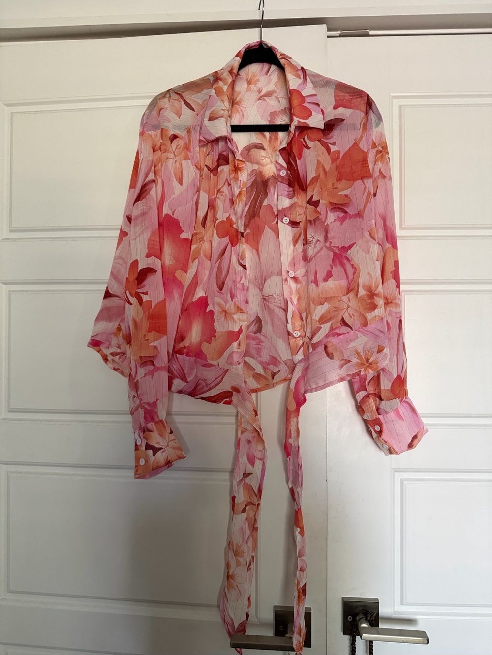 Floral Tie-Front Button-Up Top in Pink